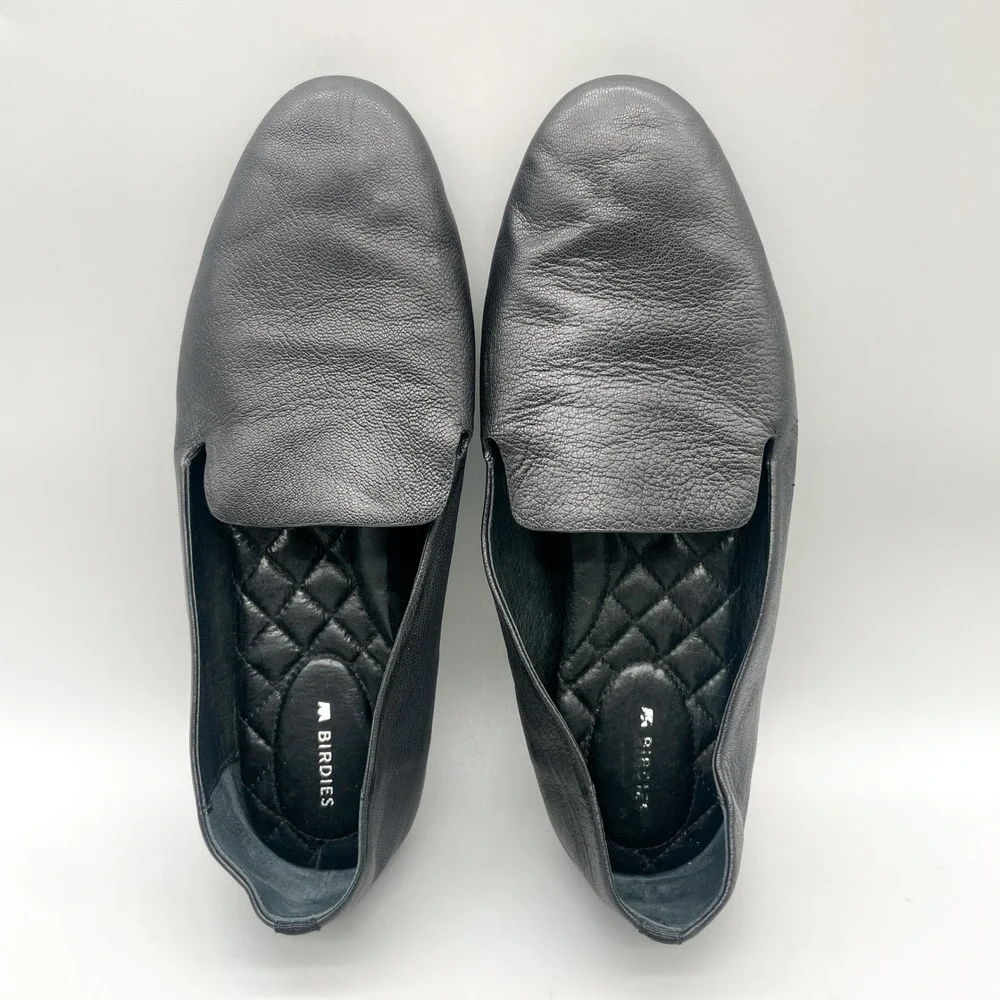 Birdies Womens 8.5 The Starling Smoking Slipper Loafers Black Leather Preppy
